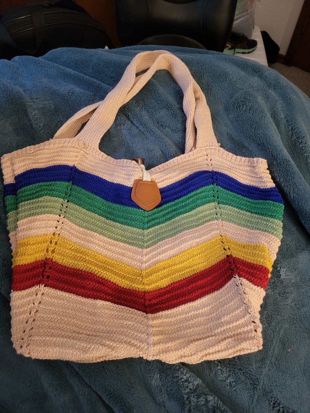 Woven Cotton Rainbow Stripe Tote Bag - Cream - Picture 4 of 4